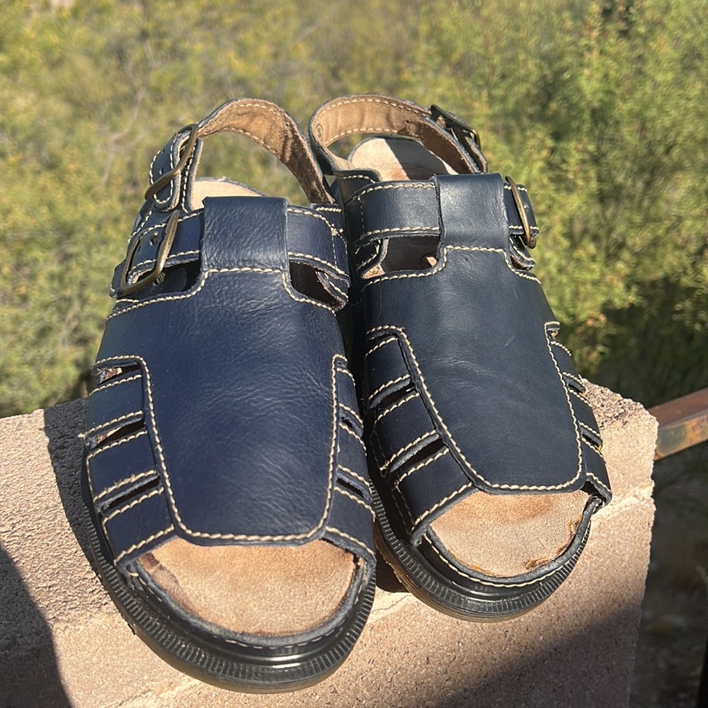 🏴 Blue Vintage Dr. Martens MIE Double Buckle Cut-Out Sandals UK 8 - Picture 3 of 16